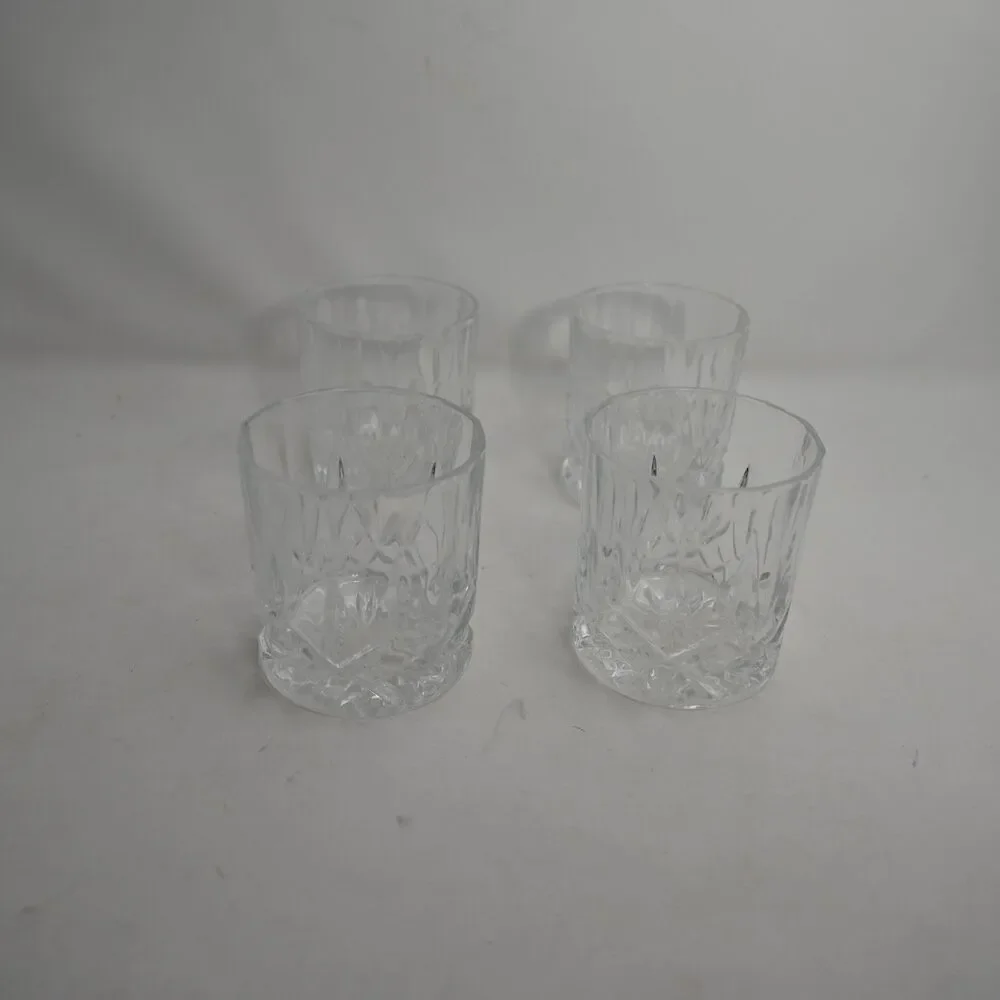 Vintage Cut Glass Shot Glass Set of 4 Clear Pressed Whiskey Bar Glasses